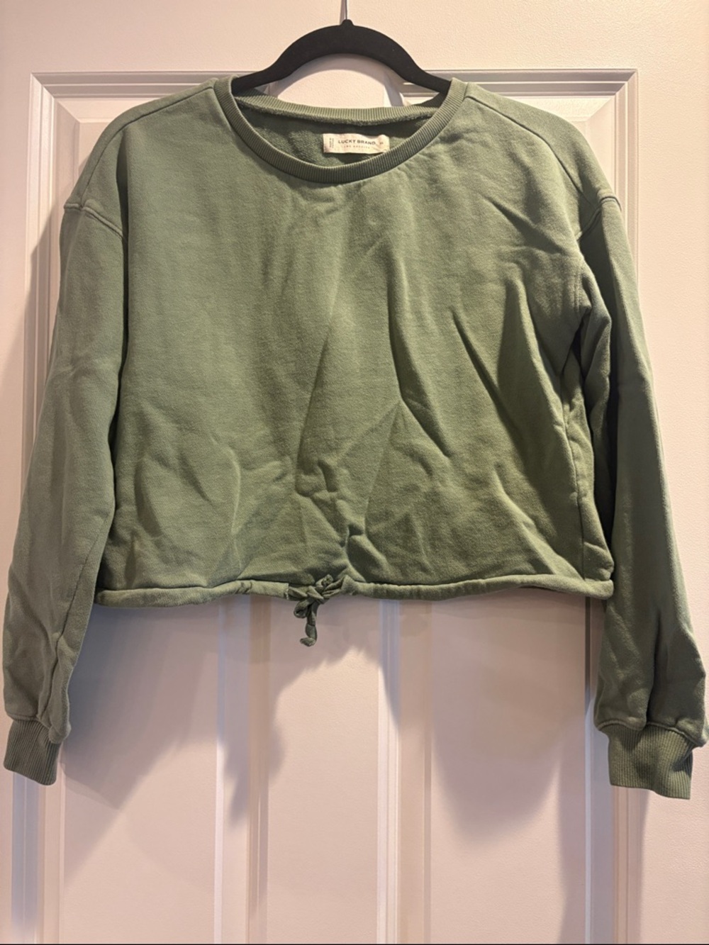 Lucky Brand Sage Green Cropped Drawstring Sweatshirt